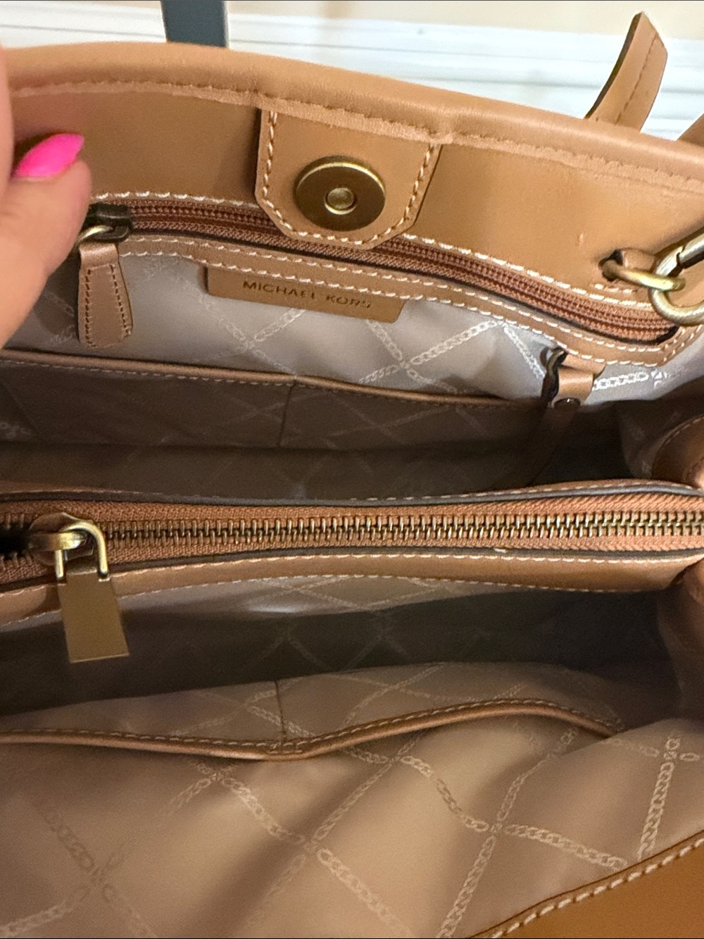 Michael Kors Blue Canvas and Tan Leather Satchel - Picture 4 of 9